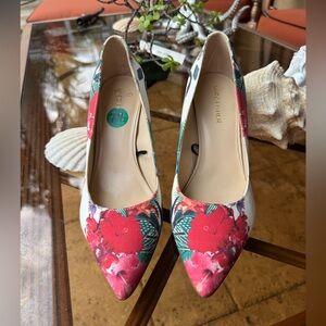 Marc Fisher Red and Green Floral Heels
